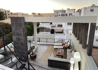 View of large upper terrace at Casa Romanita vacation home in Mazatlan.