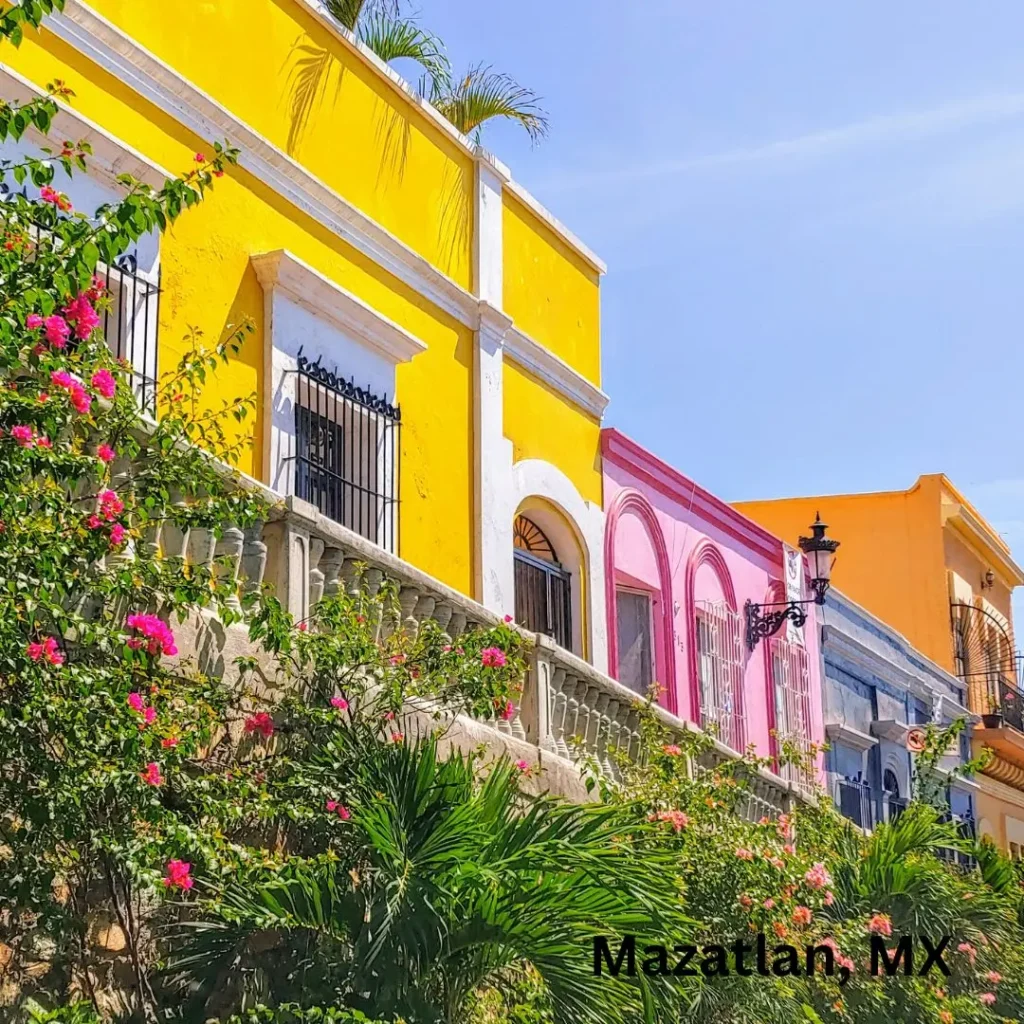 Colorful homes on iconic street Angel Flores in Mazatlan, MX