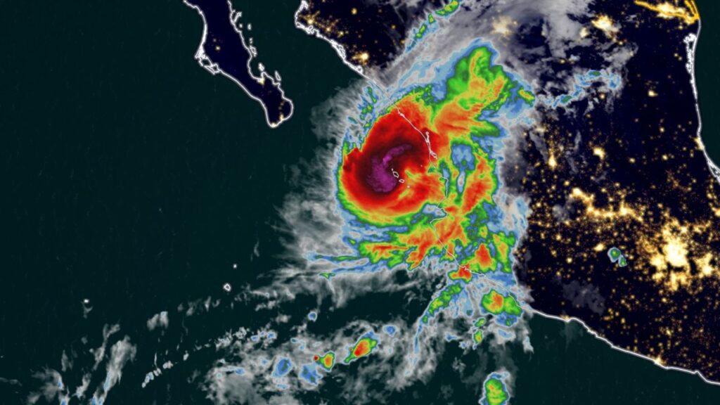 Satelite image of a storm hitting the Pacific Coast of Mexico