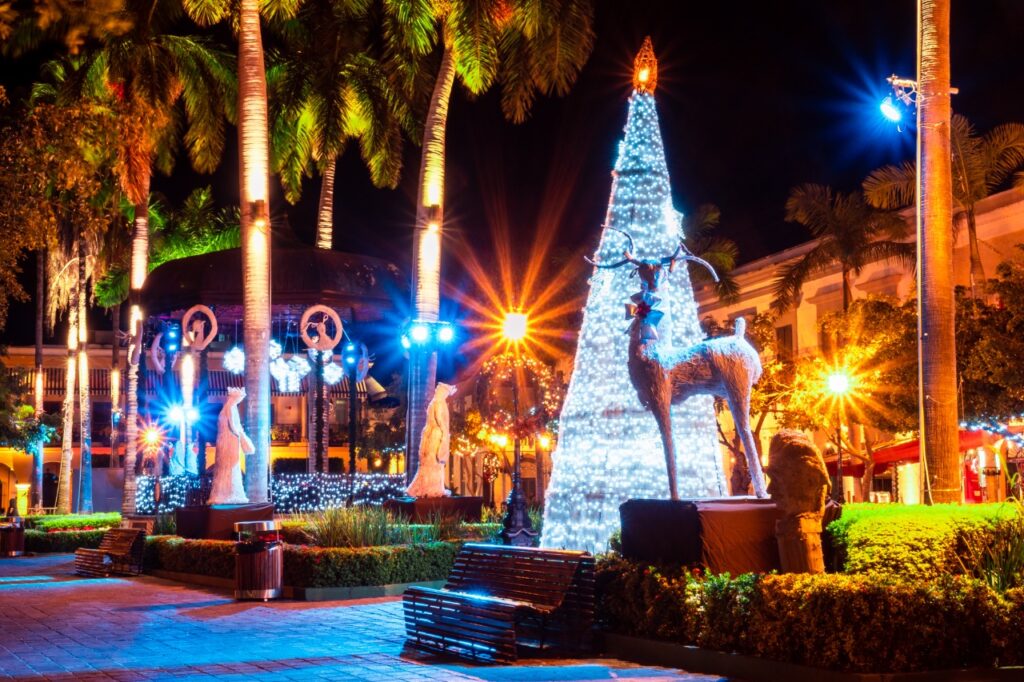 Plaza Machado at Christmas time in Mazatlán.