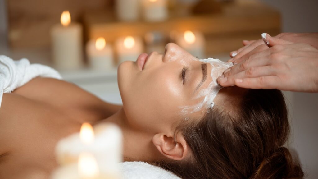 Person receiveing a facial at a spa in Mazatlan.